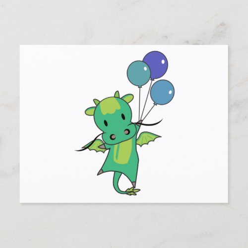 Dragon Flies With Balloons Cute Fantasy Dragon Postcard