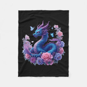 Dragon Flowers Beautiful Art Colorful Graphic Fleece Blanket