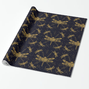 Dragon fly dark ornamental pattern wrapping paper