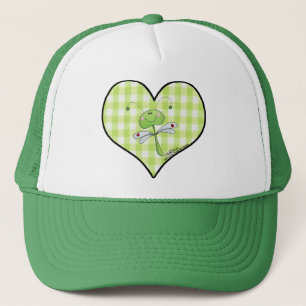 Dragon Fly in green gingham heart Trucker Hat