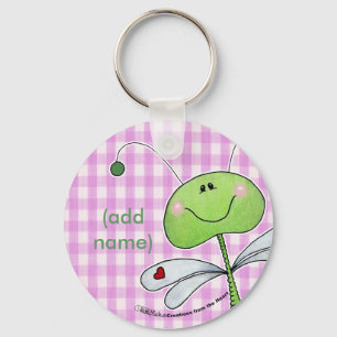 Dragon Fly on Pink Gingham Keychain