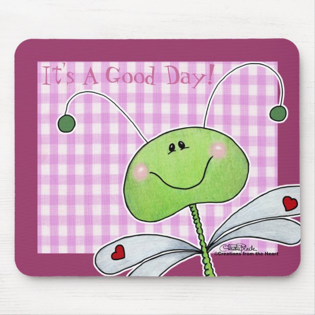 Dragon Fly on Pink Gingham Mouse Pad (Front)