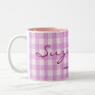 Dragon Fly on Pink Gingham Two-Tone Coffee Mug