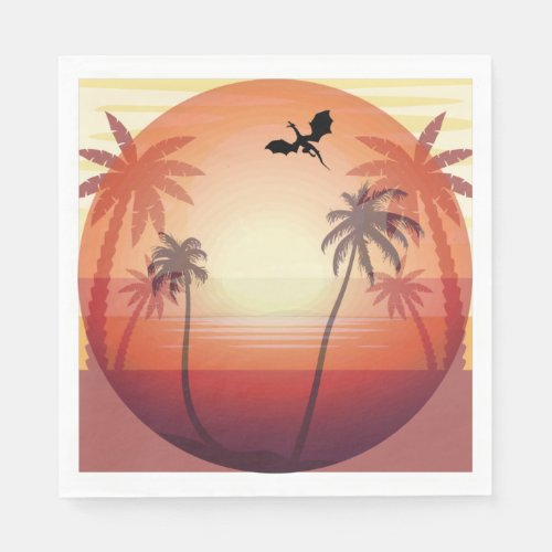 Dragon flying over tropical island at sunset  napkins