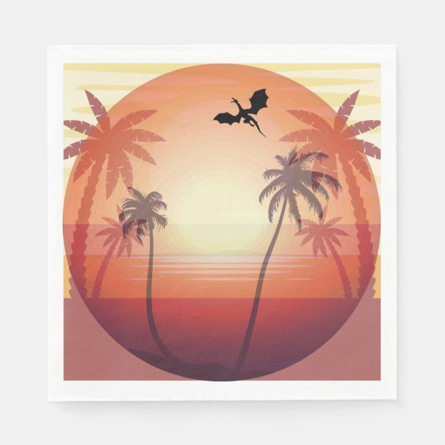 Dragon flying over tropical island at sunset  napkins (Front)