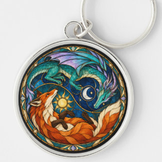 Dragon Fox Celestial Stained Glass Keychain