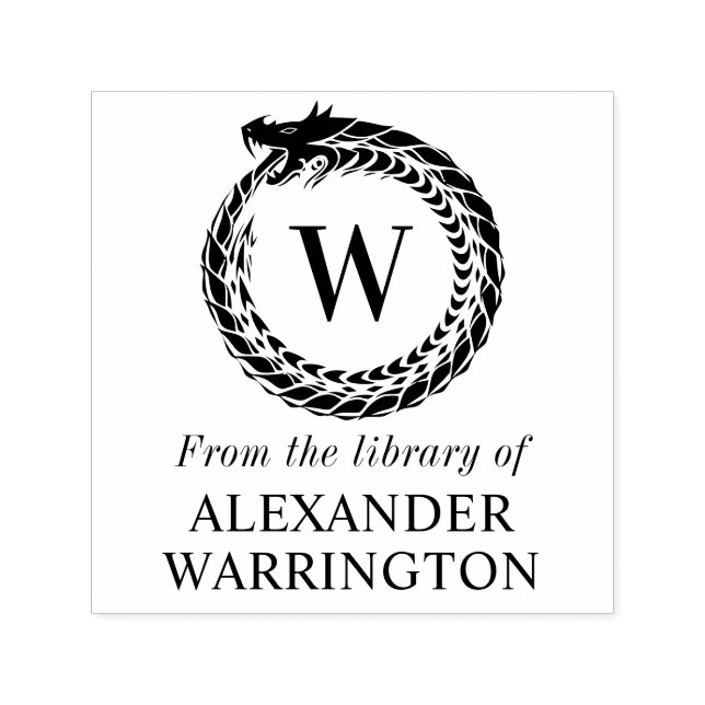 Dragon Frame Library Book Name Initial Monogram Self-inking Stamp (Design)