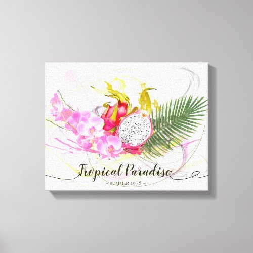 Dragon Fruit and Pink Orchid Tropical Calligraphy Canvas Print