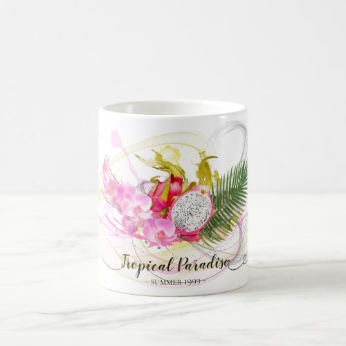 Dragon Fruit and Pink Orchid Tropical Calligraphy Coffee Mug