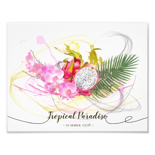 Dragon Fruit and Pink Orchid Tropical Calligraphy Photo Print