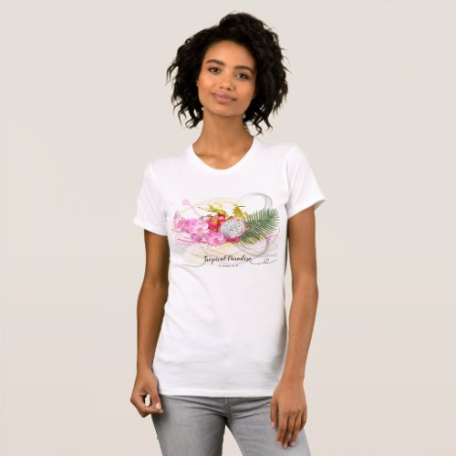 Dragon Fruit and Pink Orchid Tropical Calligraphy T_Shirt