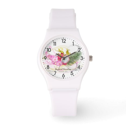Dragon Fruit and Pink Orchid Tropical Calligraphy Watch