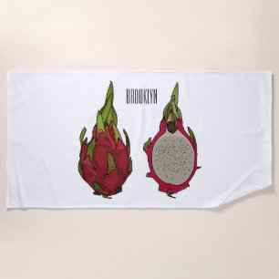 Dragon fruit cartoon illustration beach towel