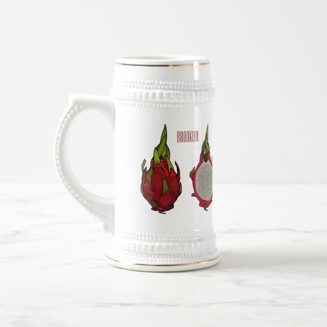 Dragon fruit cartoon illustration beer stein (Left)
