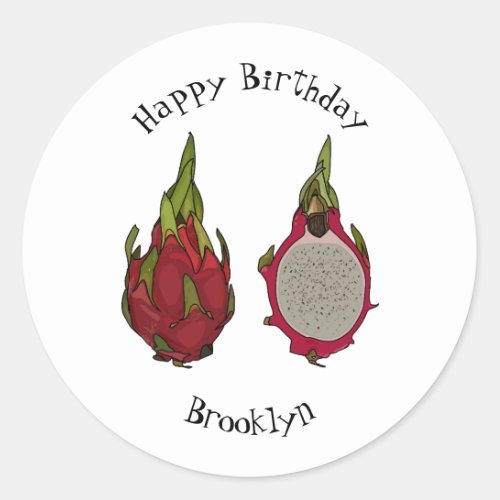 Dragon fruit cartoon illustration  classic round sticker