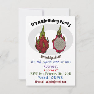Dragon fruit cartoon illustration invitation