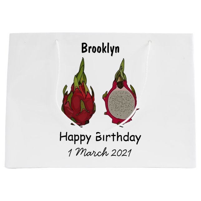 Dragon fruit cartoon illustration large gift bag (Front)
