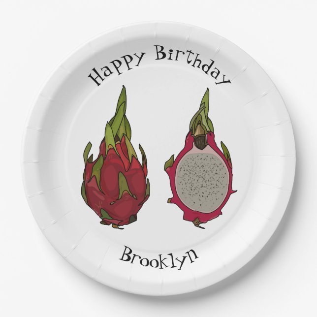 Dragon fruit cartoon illustration paper plates (Front)