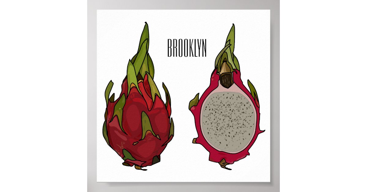 Dragon fruit cartoon illustration poster | Zazzle