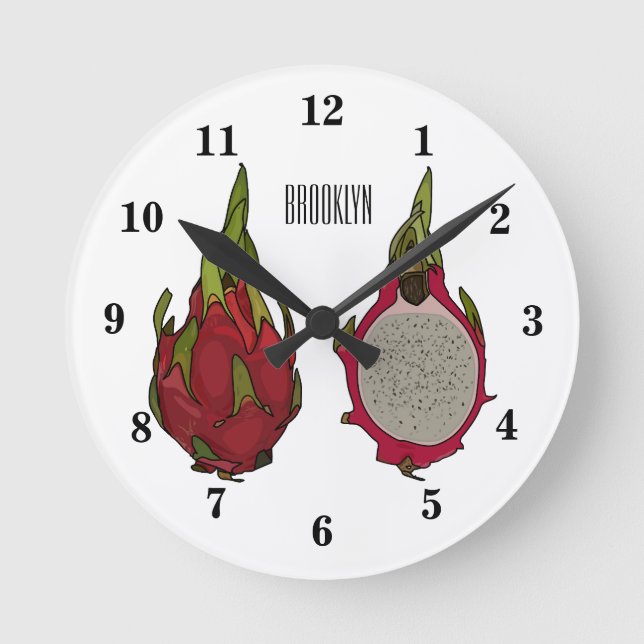 Dragon fruit cartoon illustration round clock (Front)