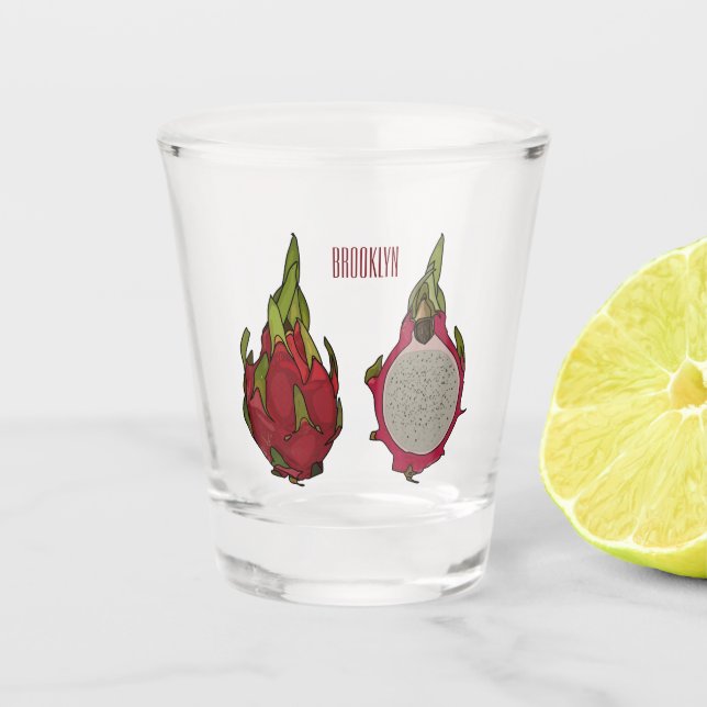Dragon fruit cartoon illustration shot glass (Front)