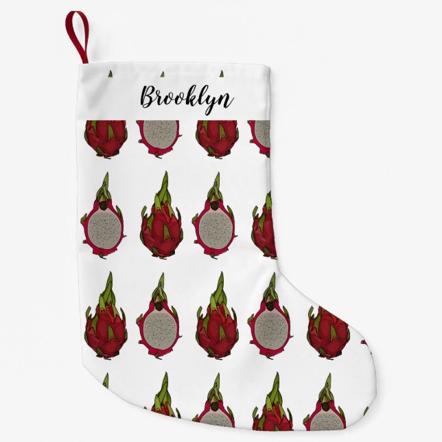 Dragon fruit cartoon illustration small christmas stocking (Front)