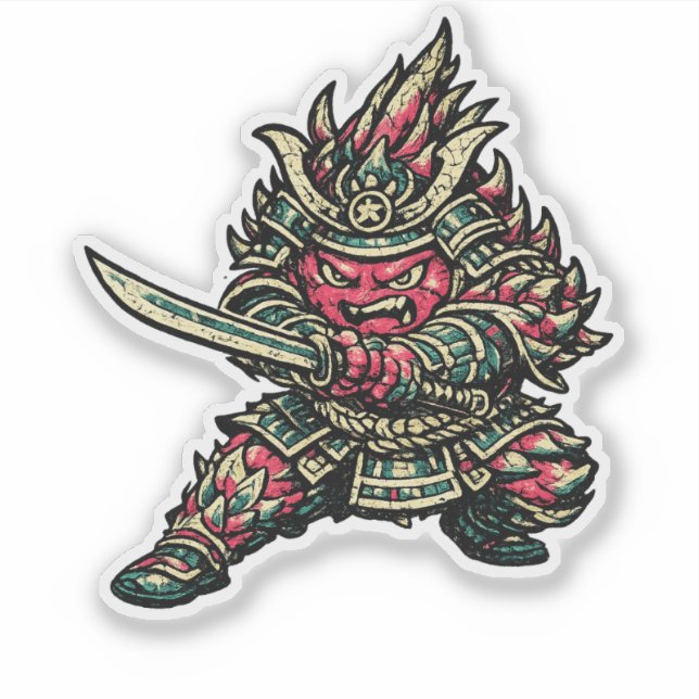 Dragon Fruit Duelist — Funny Exotic Fruit Samurai  Sticker (Front)