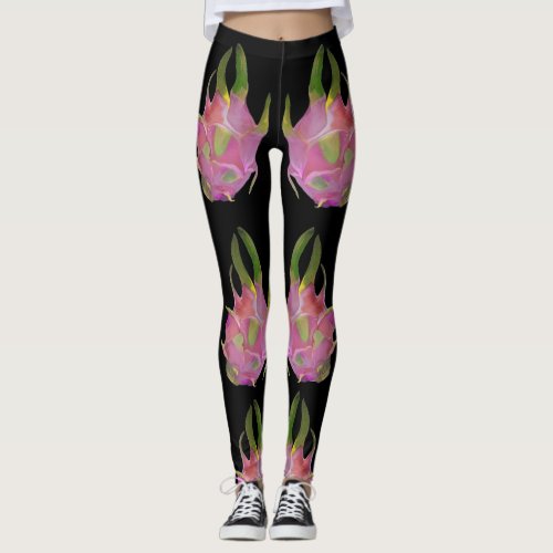 Dragon fruit on black leggings yoga running casual