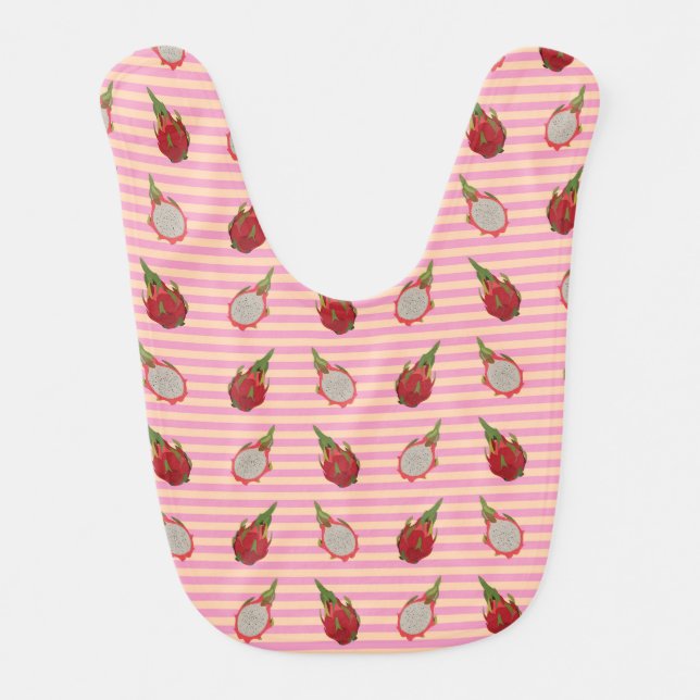 dragon fruit pattern with pink strips baby bib (Front)