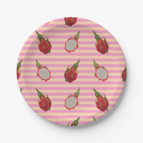 dragon fruit pattern with pink strips paper plates