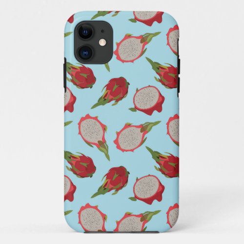 dragon fruit pattern with turquoise background iPhone 11 case