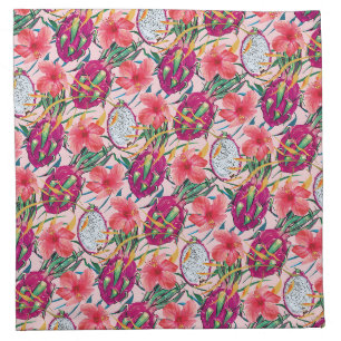 Dragon Fruit Tropical Floral Modern Green Palm Cloth Napkin