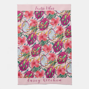 Dragon Fruit Tropical Floral Modern Green Palm Kitchen Towel