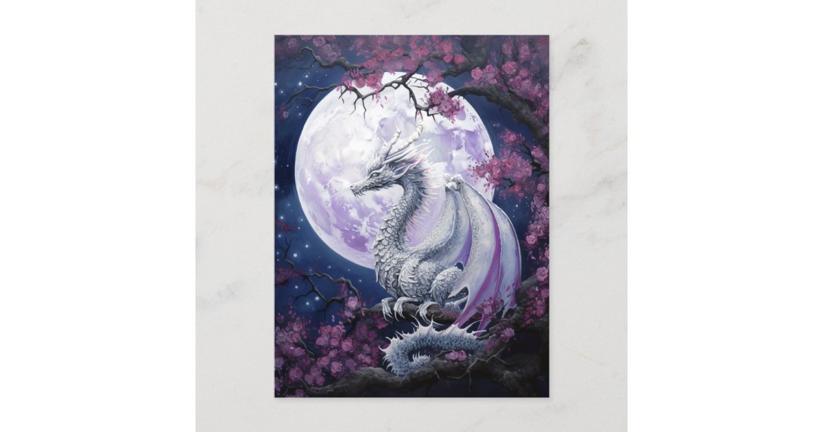 Dragon Full Moon Purple Fantasy Art Postcard | Zazzle
