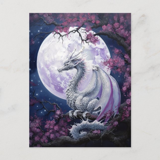Dragon Full Moon Purple Fantasy Art Postcard (Front)