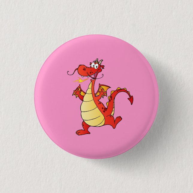 Dragon Funny Happy Fantasy Fiction Drawing Cartoon Pinback Button (Front)