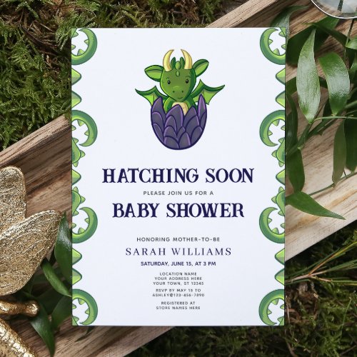 Dragon Gender Neutral Hatching Soon Baby Shower Invitation
