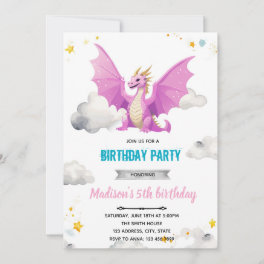 Dragon girl birthday invitation