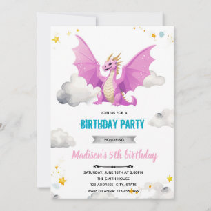 Dragon girl birthday invitation