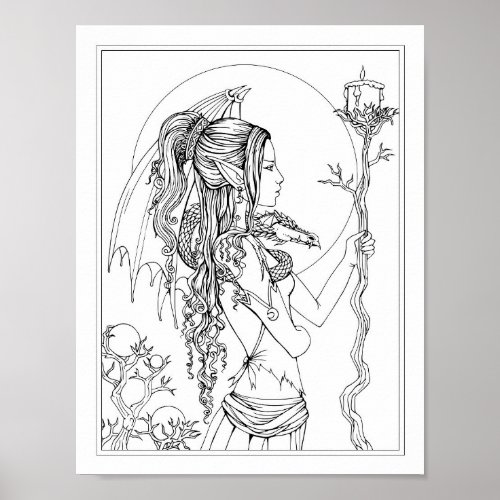 Dragon Girl Fantasy Art Coloring Poster