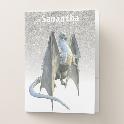 Dragon Glitter Ice White Personalized Pocket Folder
