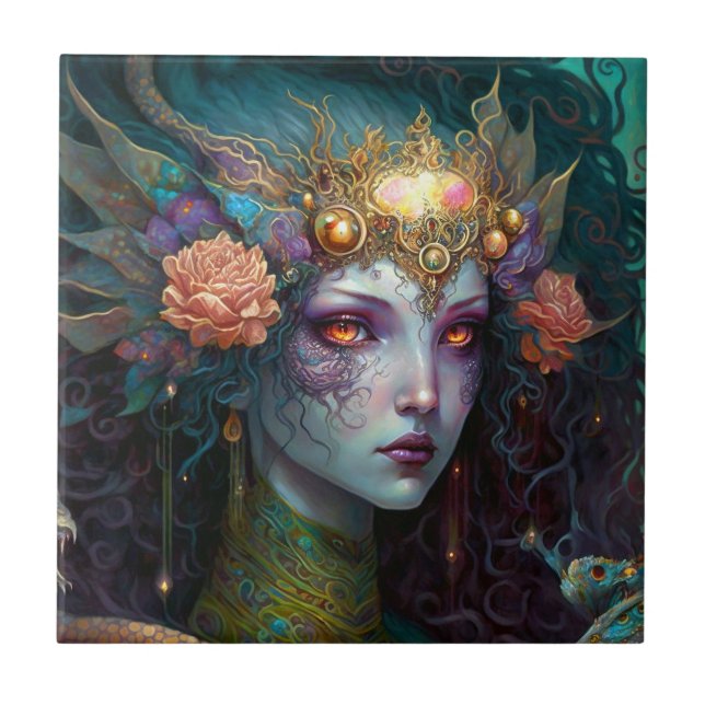 Dragon Goddess Queen Fantasy Art Ceramic Tile (Front)