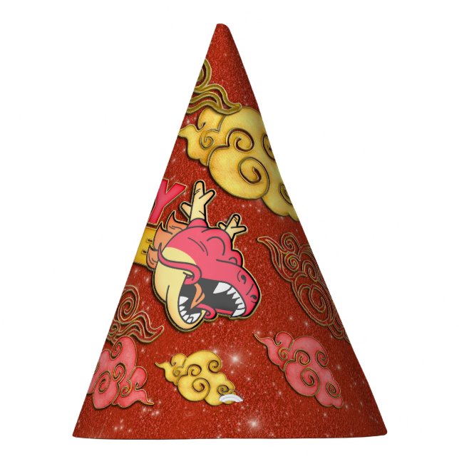 Dragon Gold Auspicious Clouds Chinese New Year Party Hat (Right)