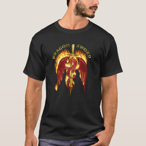 Dragon Gold Flaming Sword  T_Shirt