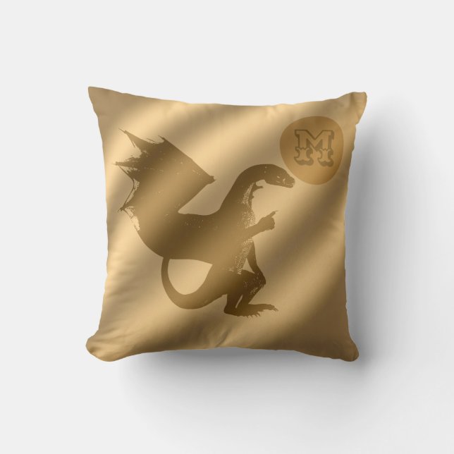 Dragon Gold Luxury Monogram Throw Pillow (Front)