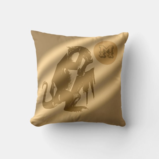 Dragon Gold Luxury Monogram Throw Pillow (Front)