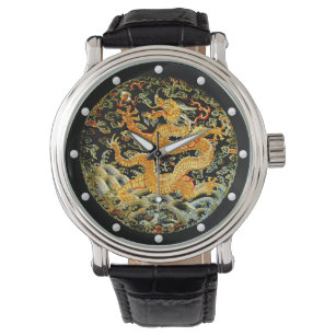 Dragon golden Chinese Qing dynasty embroidery Watch