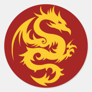 dragon golden on red classic round sticker