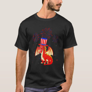 Dragon Graphic Red White Blue Fireworks Decor 4th T-Shirt