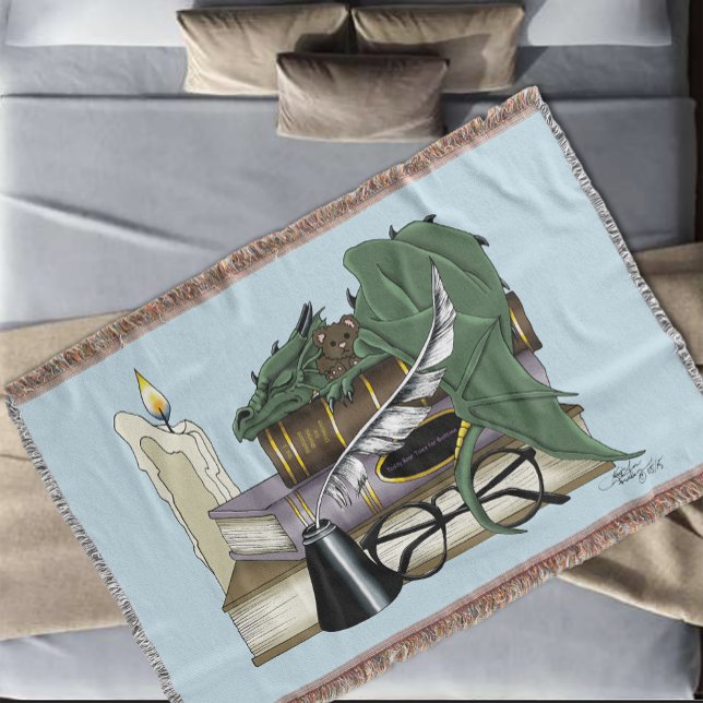 Dragon Green Sleeping Books Throw Blanket (Creator Uploaded)